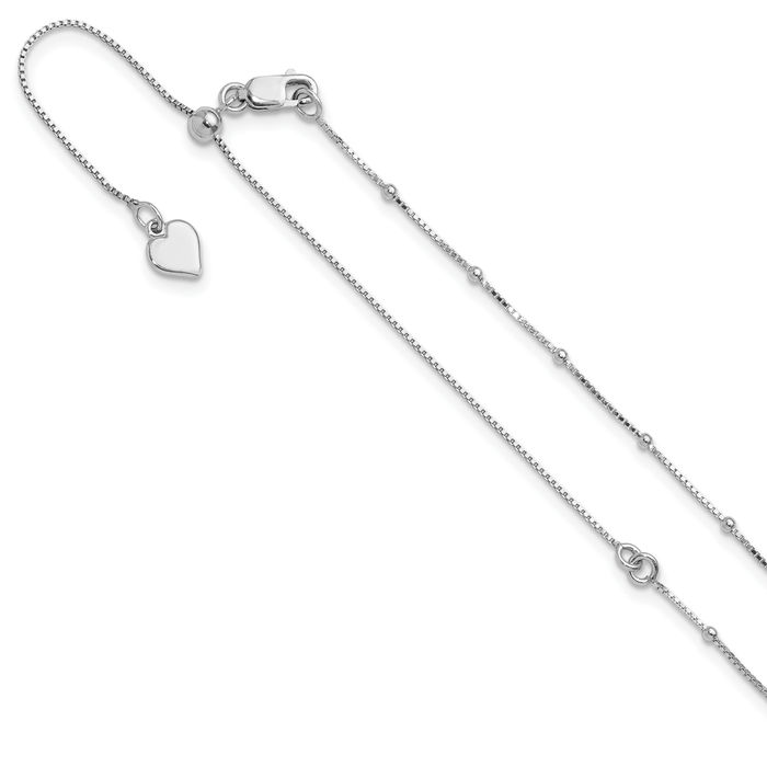 925 Sterling Silver Adjustable 1.5mm Beaded Ball Box Link Chain Necklace