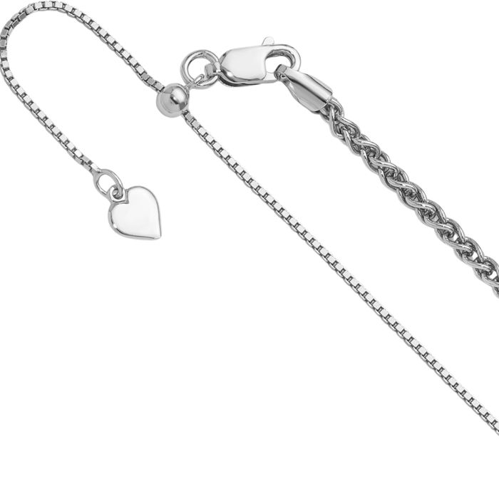 925 Sterling Silver Adjustable 2.5mm Spiga Wheat Link Chain Necklace