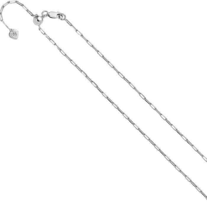 925 Sterling Silver Adjustable 2mm Paperclip Oval Cable Rolo Link Chain Belcher Necklace