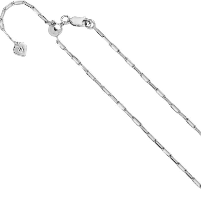 925 Sterling Silver Adjustable 2mm Paperclip Oval Cable Rolo Link Chain Belcher Necklace