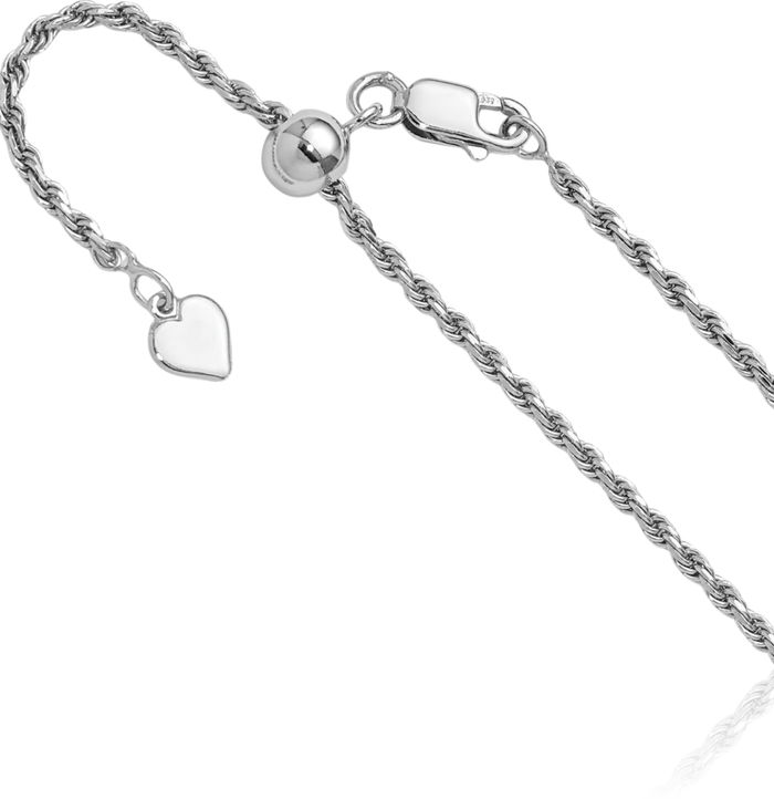 925 Sterling Silver Adjustable 2mm Rope Chain Twisted Link Necklace