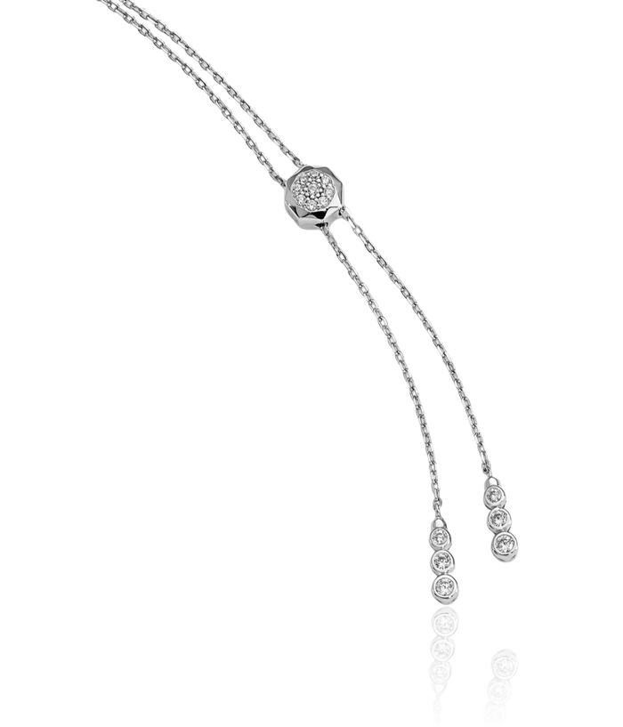 925 Sterling Silver Adjustable Cubic Zirconia CZ 2 Strand Layering Y Drop Chain Necklace