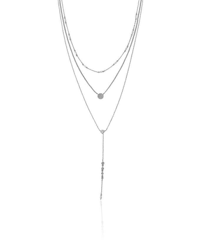 925 Sterling Silver Adjustable Cubic Zirconia CZ 3 Strand Layering Y Drop Chain Necklace