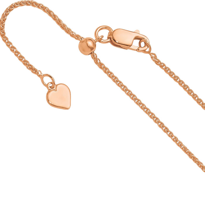 925 Sterling Silver Adjustable Rose Pink Gold Plated 1.3mm Spiga Wheat Link Chain Necklace