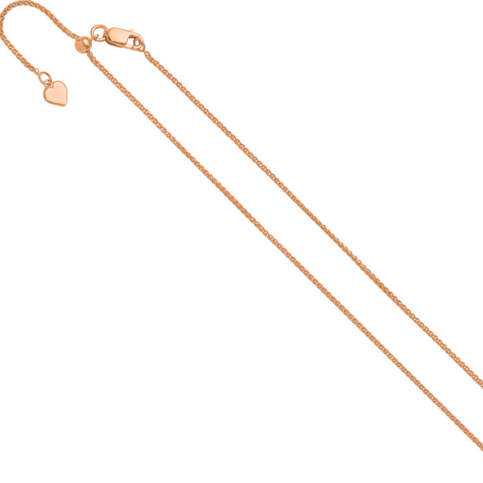 925 Sterling Silver Adjustable Rose Pink Gold Plated 1.3mm Spiga Wheat Link Chain Necklace