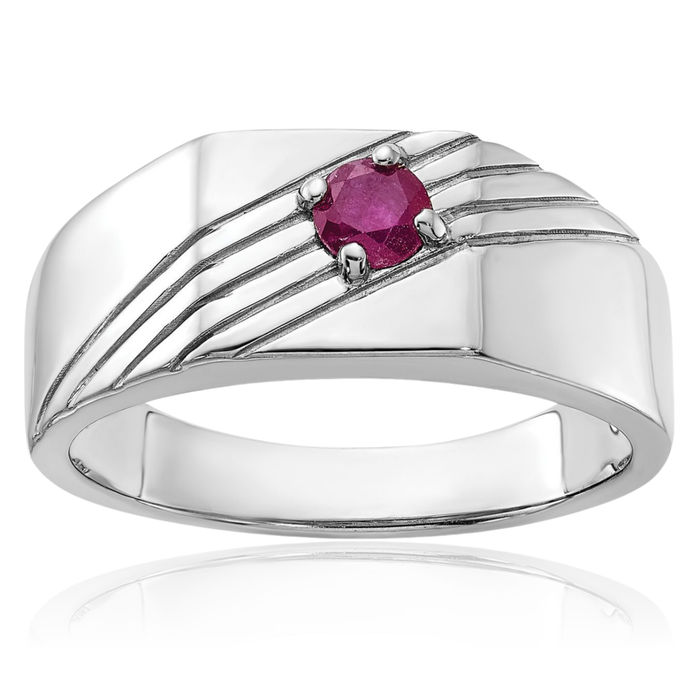 925 Sterling Silver African Red Ruby Signet Mens Ring Gemstone Band