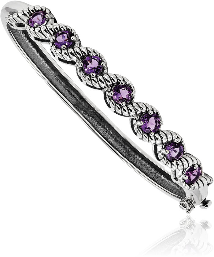 925 Sterling Silver Purple Amethyst Gemstone Bangle Bracelet