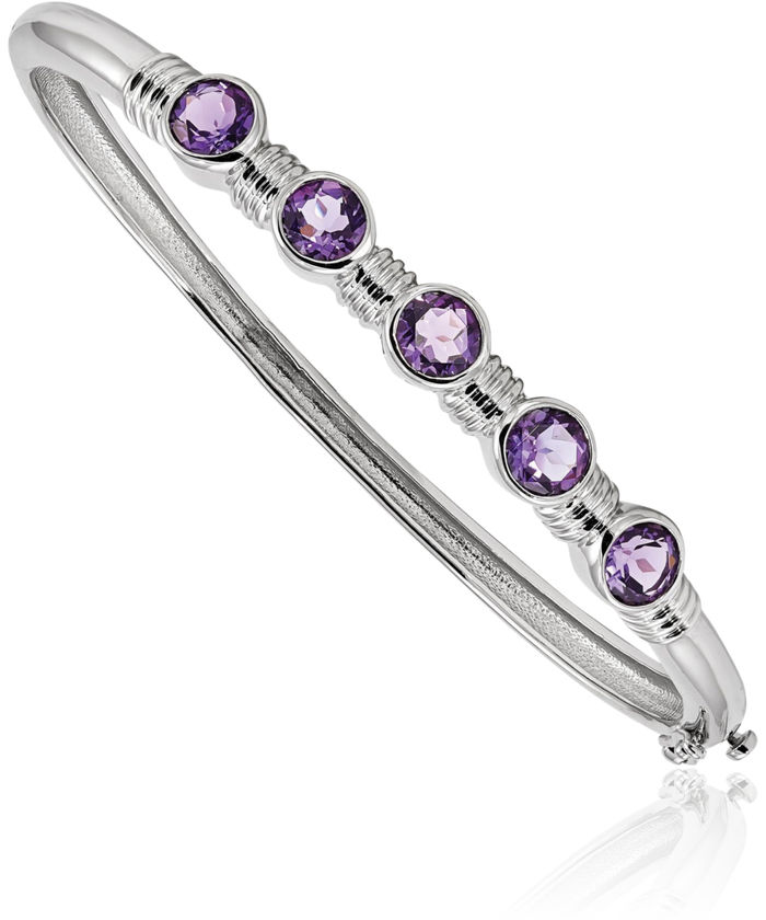 925 Sterling Silver Purple Amethyst Gemstone Bangle Bracelet