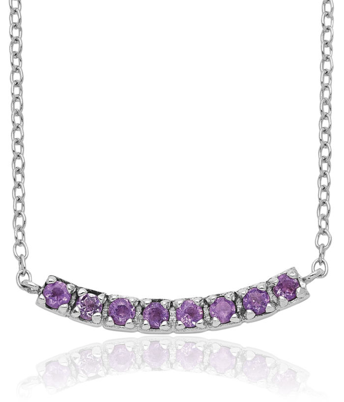 925 Sterling Silver Purple Amethyst Bar Necklace Chain Gemstone Pendant Charm