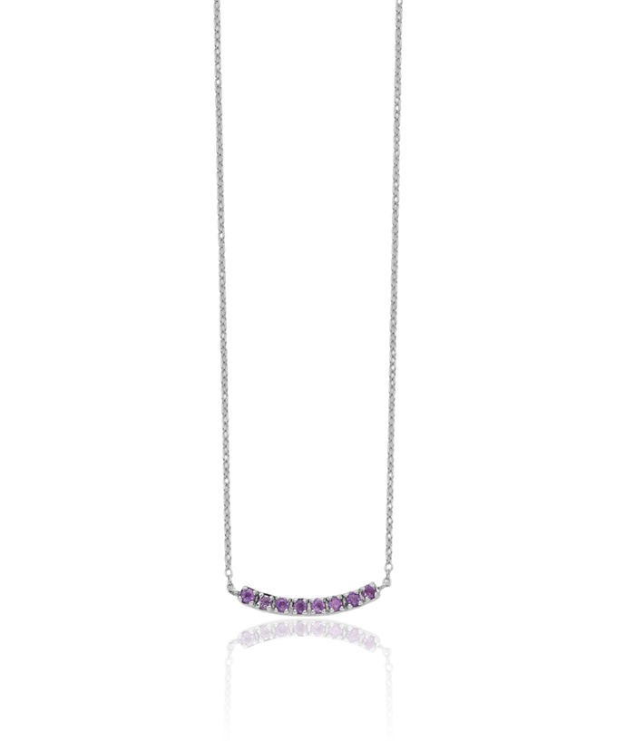 925 Sterling Silver Purple Amethyst Bar Necklace Chain Gemstone Pendant Charm