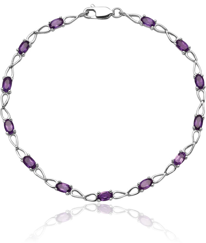 925 Sterling Silver Purple Amethyst Chain Tennis Charm Bracelet