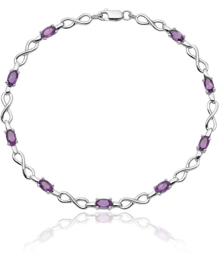 925 Sterling Silver Purple Amethyst Chain Tennis Charm Bracelet