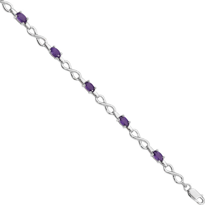 925 Sterling Silver Purple Amethyst Chain Tennis Charm Bracelet