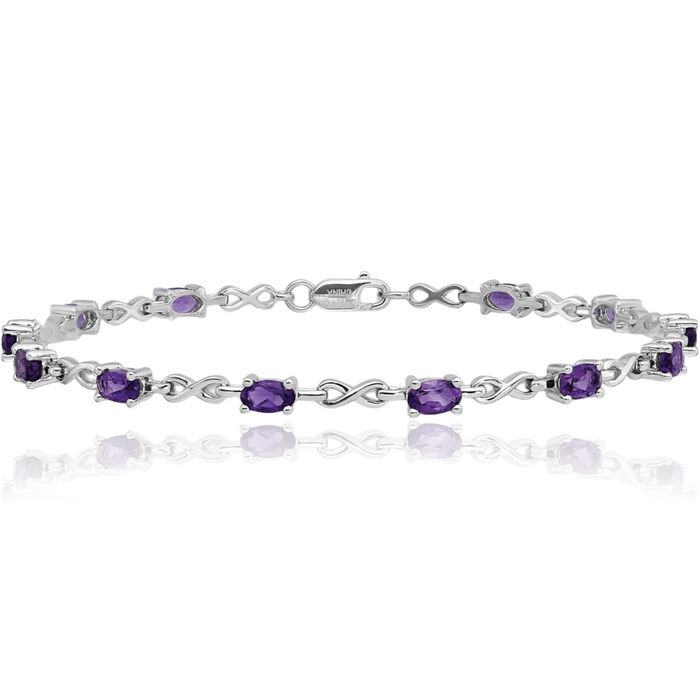 925 Sterling Silver Purple Amethyst Chain Tennis Charm Bracelet