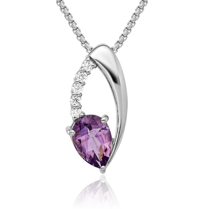 925 Sterling Silver Purple Amethyst Cubic Zirconia CZ Floating Chain Slide Gemstone Pendant Necklace Charm