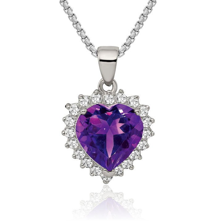 925 Sterling Silver Purple Amethyst Cubic Zirconia CZ Necklace Charm Gemstone Pendant February Birthstone Jewelry