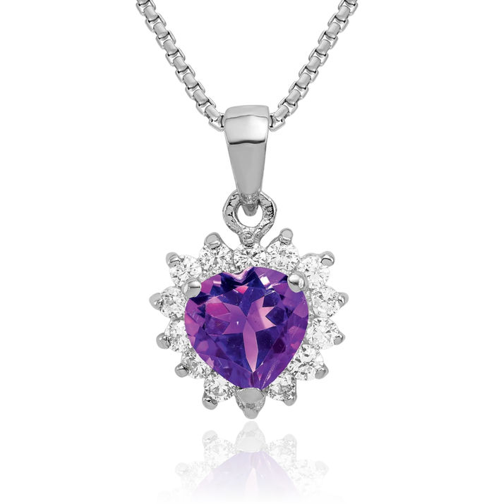 925 Sterling Silver Purple Amethyst Cubic Zirconia CZ Necklace Charm Gemstone Pendant February Birthstone Jewelry