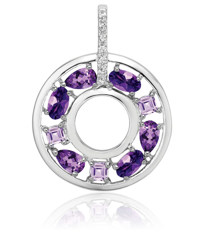 925 Sterling Silver Purple Amethyst Cubic Zirconia CZ Circle Round Necklace Charm Gemstone Pendant February Birthstone Jewelry