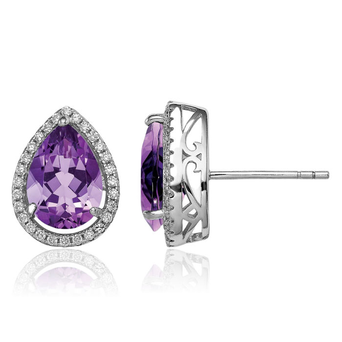 925 Sterling Silver Purple Amethyst Cubic Zirconia CZ Stud Earrings February Birthstone Jewelry