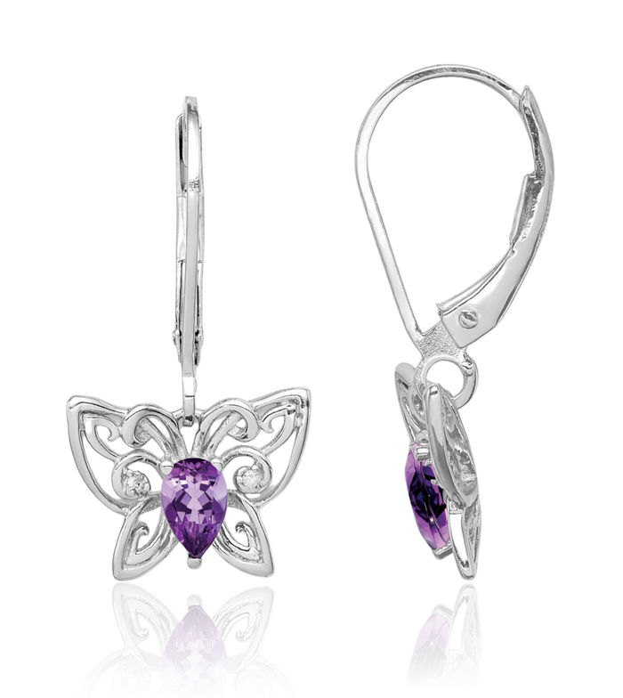 925 Sterling Silver outlet Antique bezel earrings, Dangle earrings dragon fly, Romantic Gift, Art Nouveau design, Amethyst Cubic Zirkon.