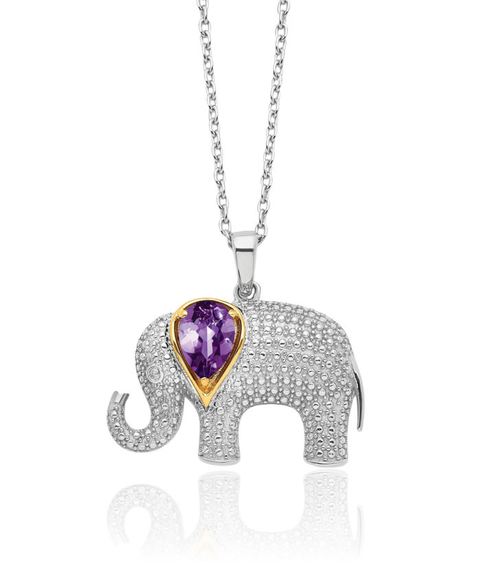 925 Sterling Silver Purple Amethyst Diamond Elephant Necklace Chain Gemstone Pendant Charm