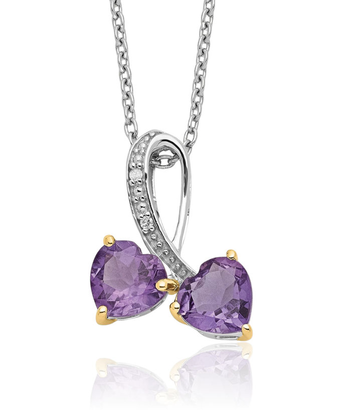 925 Sterling Silver Purple Amethyst Diamond Heart Necklace Chain Gemstone Pendant Charm