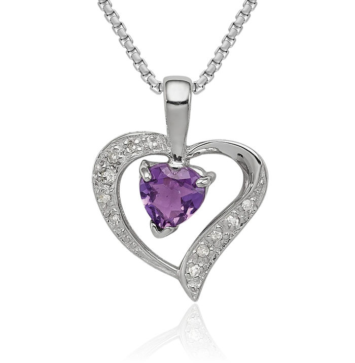 925 Sterling Silver Purple Amethyst Diamond Heart Necklace Charm Gemstone Pendant February Birthstone Jewelry