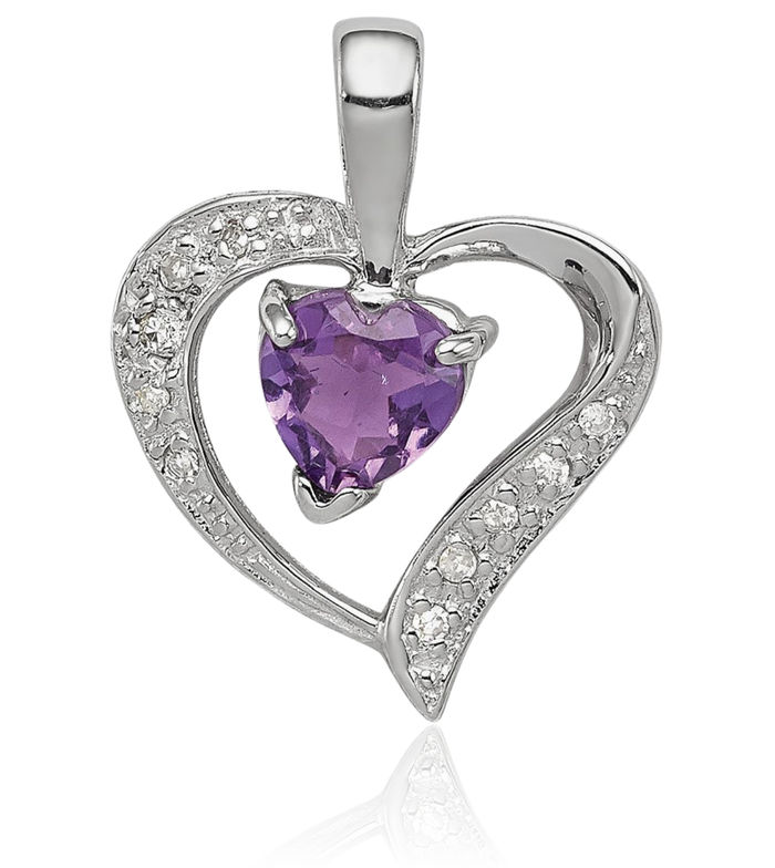 925 Sterling Silver Purple Amethyst Diamond Heart Necklace Charm Gemstone Pendant February Birthstone Jewelry