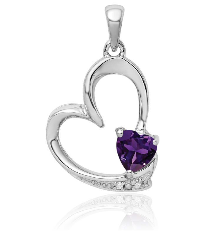 925 Sterling Silver Purple Amethyst Diamond Heart Necklace Charm Gemstone Pendant February Birthstone Jewelry