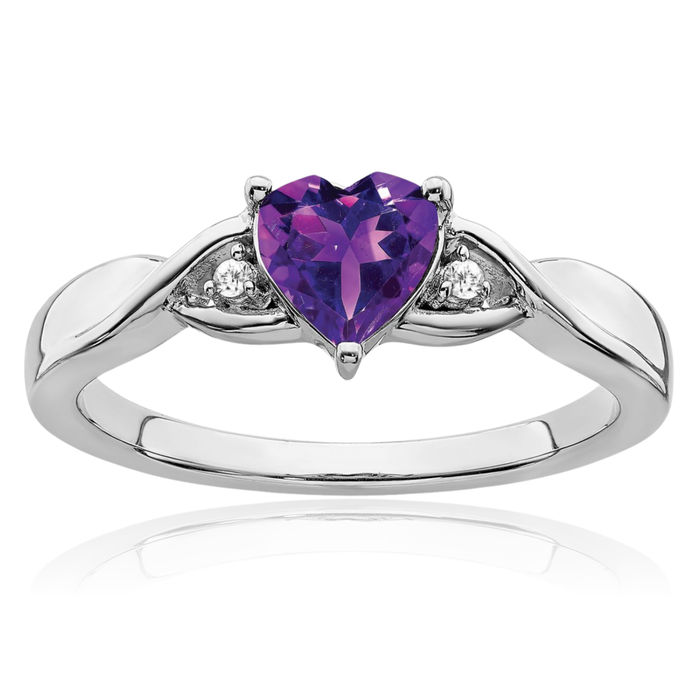 925 Sterling Silver Purple Amethyst Diamond Heart Ring Love Band February Birthstone Jewelry