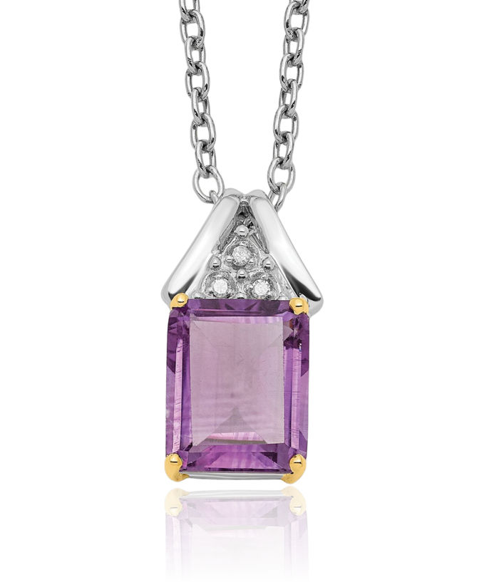 925 Sterling Silver Purple Amethyst Diamond Necklace Chain Gemstone Pendant Charm