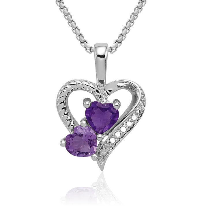 925 Sterling Silver Purple Amethyst Diamond Necklace Heart Charm Gemstone Pendant February Birthstone Jewelry