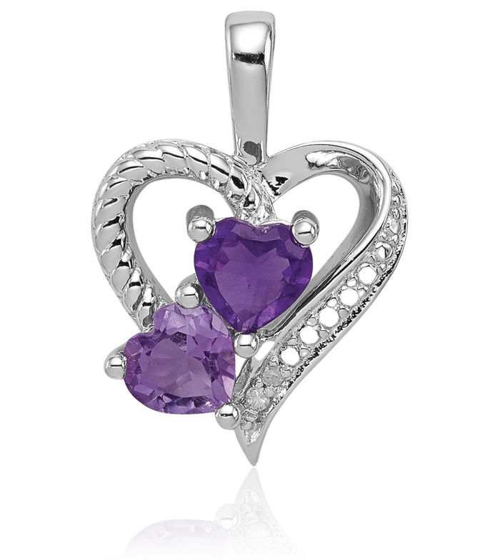 925 Sterling Silver Purple Amethyst Diamond Necklace Heart Charm Gemstone Pendant February Birthstone Jewelry