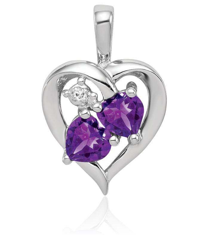 925 Sterling Silver Purple Amethyst Diamond Necklace Heart Charm Gemstone Pendant February Birthstone Jewelry