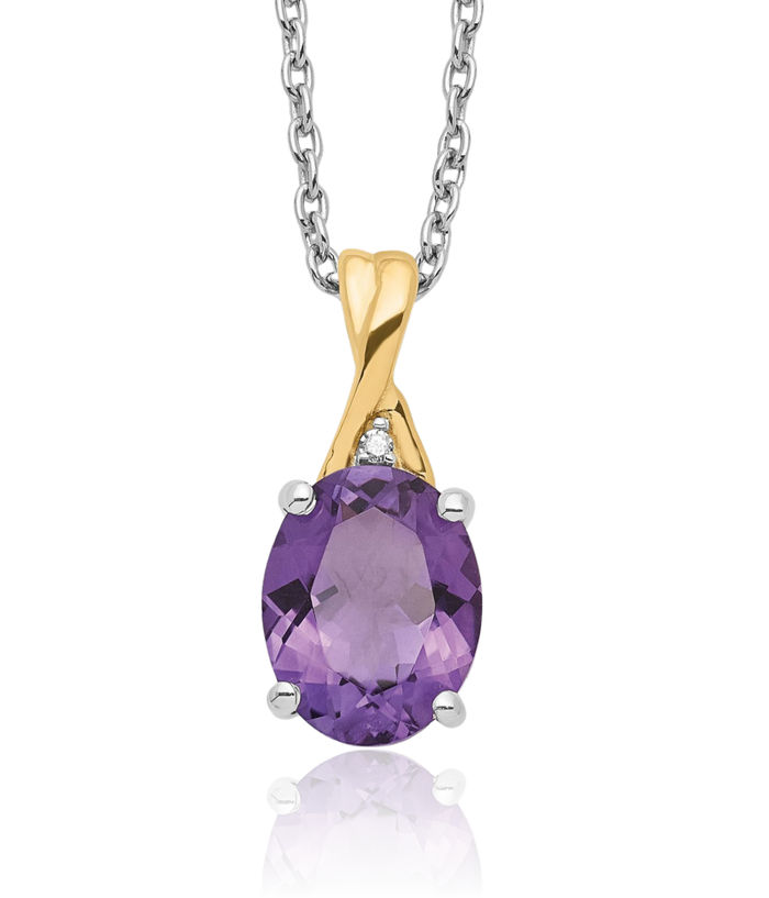 925 Sterling Silver Purple Amethyst Diamond Necklace Chain Gemstone Pendant Charm