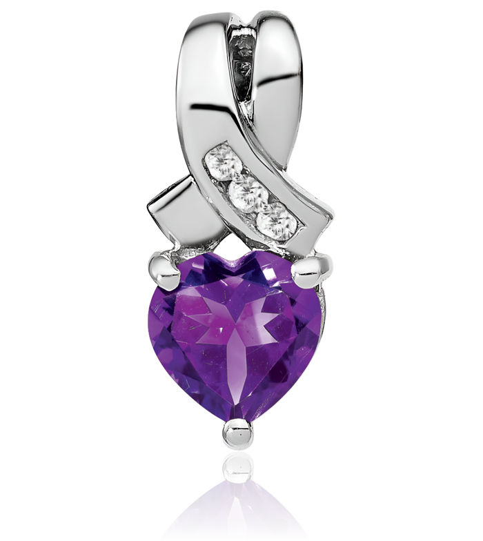 925 Sterling Silver Purple Amethyst Diamond Necklace Heart Charm Gemstone Pendant February Birthstone Jewelry