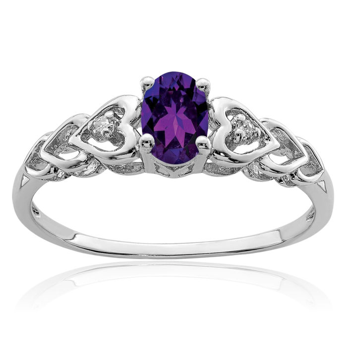 925 Sterling Silver Purple Amethyst Diamond Ring Gemstone Band February Birthstone Jewelry