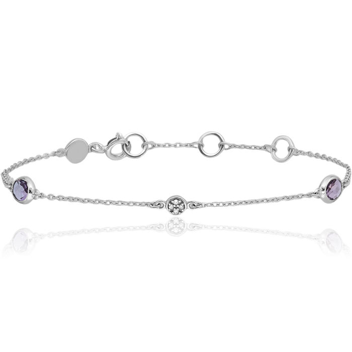 925 Sterling Silver Purple Amethyst Diamond Chain Gemstone Tennis Bracelet