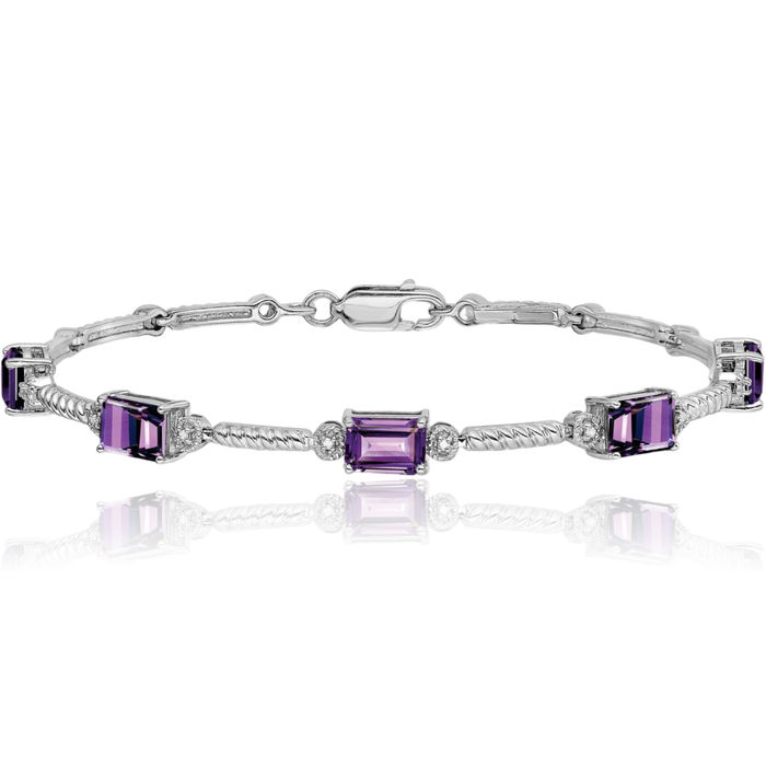 925 Sterling Silver Purple Amethyst Diamond Tennis Bracelet