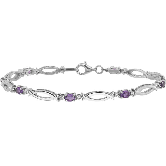 925 Sterling Silver Purple Amethyst Diamond Chain Gemstone Tennis Bracelet