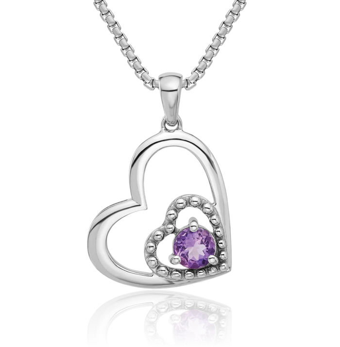 925 Sterling Silver Purple Amethyst Double Heart Necklace Love Pendant Charm February Birthstone Jewelry