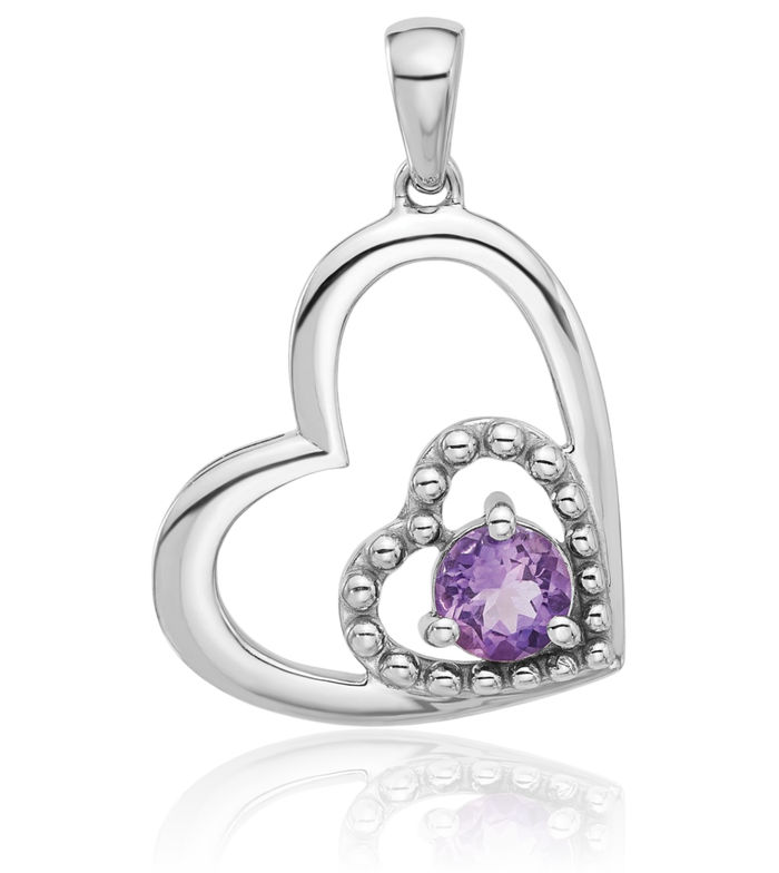 925 Sterling Silver Purple Amethyst Double Heart Necklace Love Pendant Charm February Birthstone Jewelry