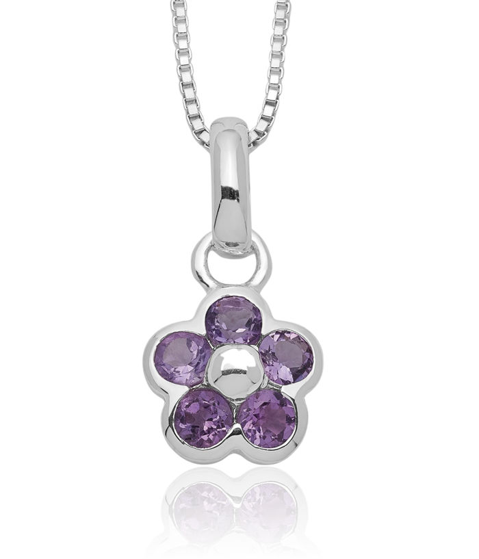 925 Sterling Silver Purple Amethyst Flower Pendant Necklace