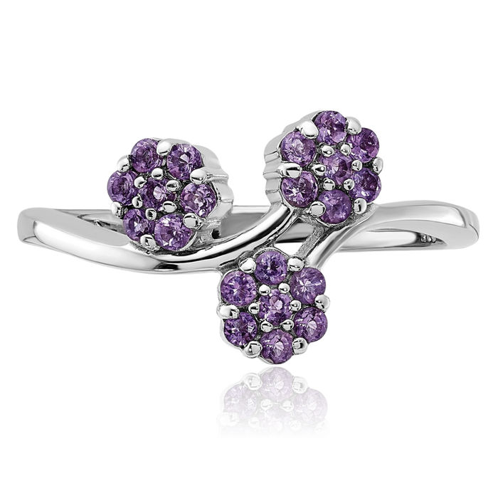 925 Sterling Silver Purple Amethyst Flowers Ring Gemstone Band February Birthstone Jewelry