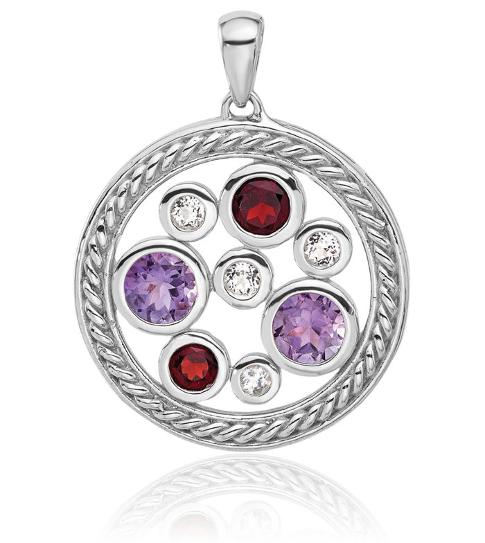 Sterling Silver Garnet and Amethyst Circle Pendant
