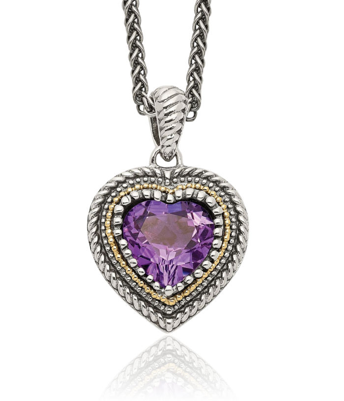 925 Sterling Silver Vintage Purple Amethyst Heart Chain Necklace Gemstone Pendant Charm