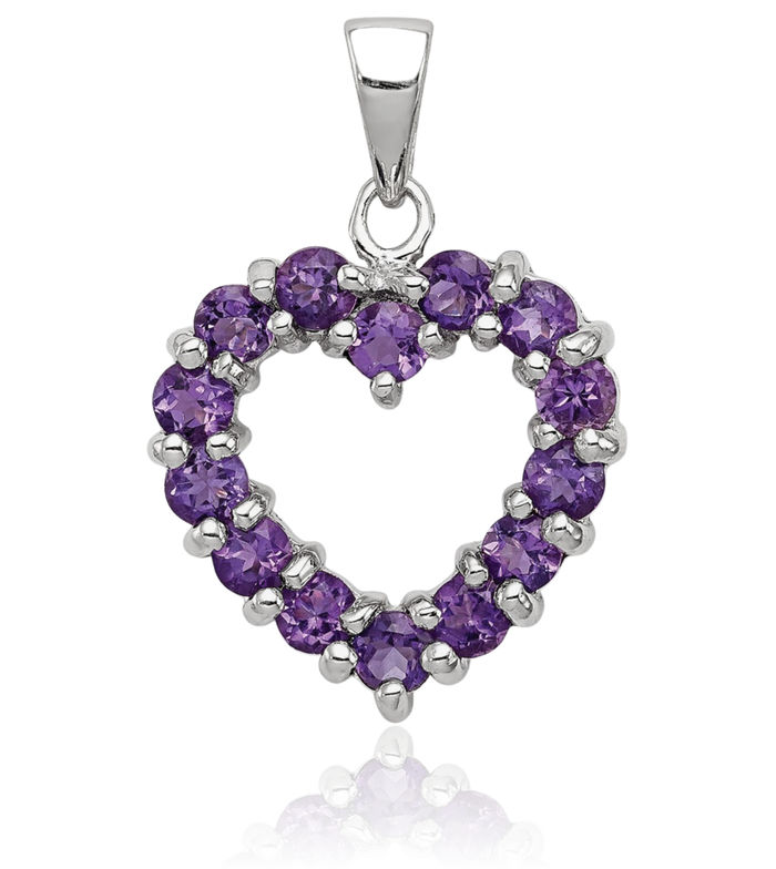 925 Sterling Silver Purple Amethyst Heart Necklace Charm Gemstone Pendant February Birthstone Jewelry