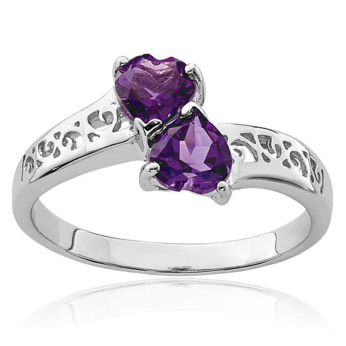 925 Sterling Silver Purple Amethyst Heart Ring Gemstone Love Band February Birthstone Jewelry