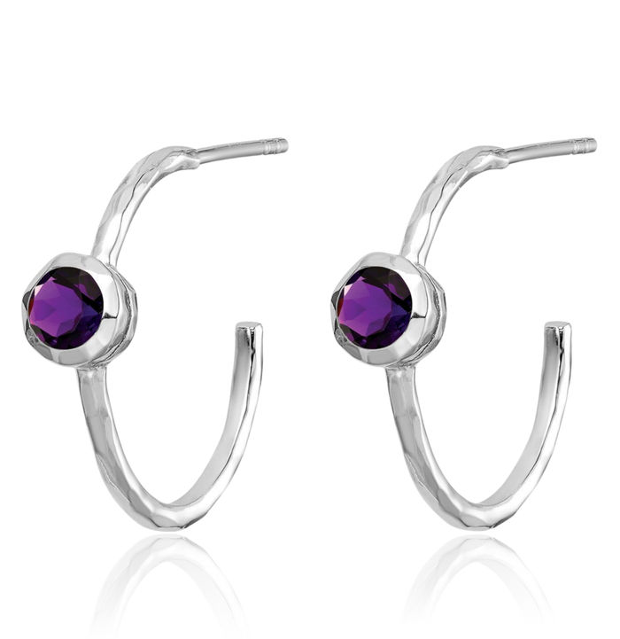 925 Sterling Silver Purple Amethyst Post Hoop Earrings February Birthstone Jewelry