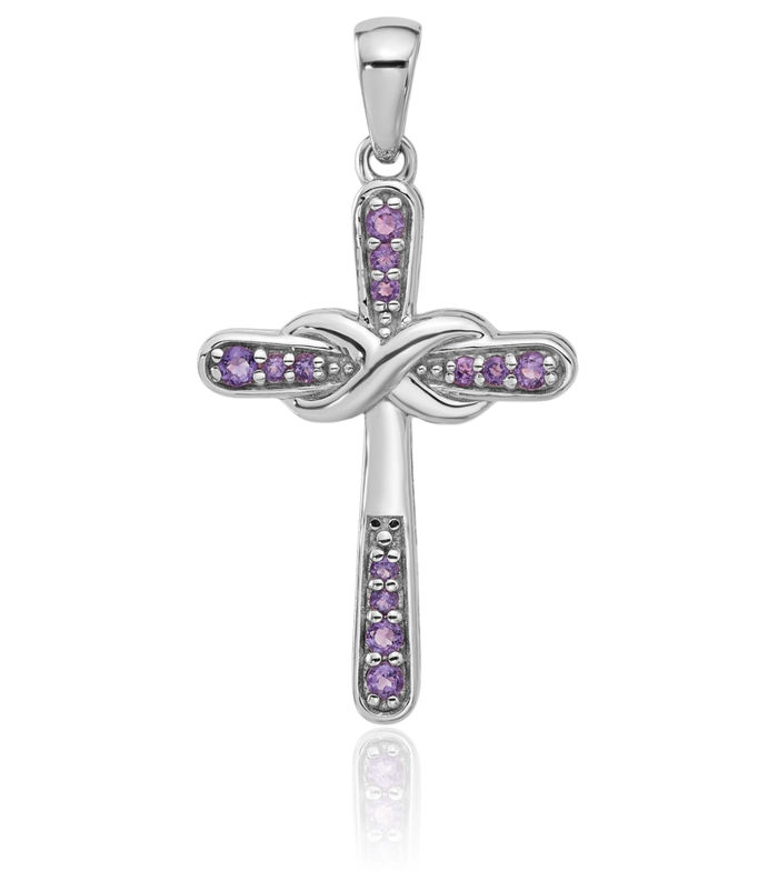 925 Sterling Silver Purple Amethyst Infinity Twisted Love Knot Symbol Holy Cross Necklace Religious Chain Pendant Jesus Christ Charm February Birthstone Jewelry